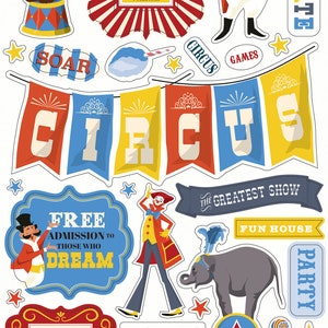 Carta Bella CIRCUS Collection, Adhesive Chipboard Accents, Vintage Circus Theme Scrapbook and Papercraft