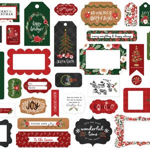 Carta Bella Happy CHRISTMAS Collection Frames & Tags, 33 Pieces, Christmas Die Cuts, Christmas Scrap and Papercraft, Christmas Tags