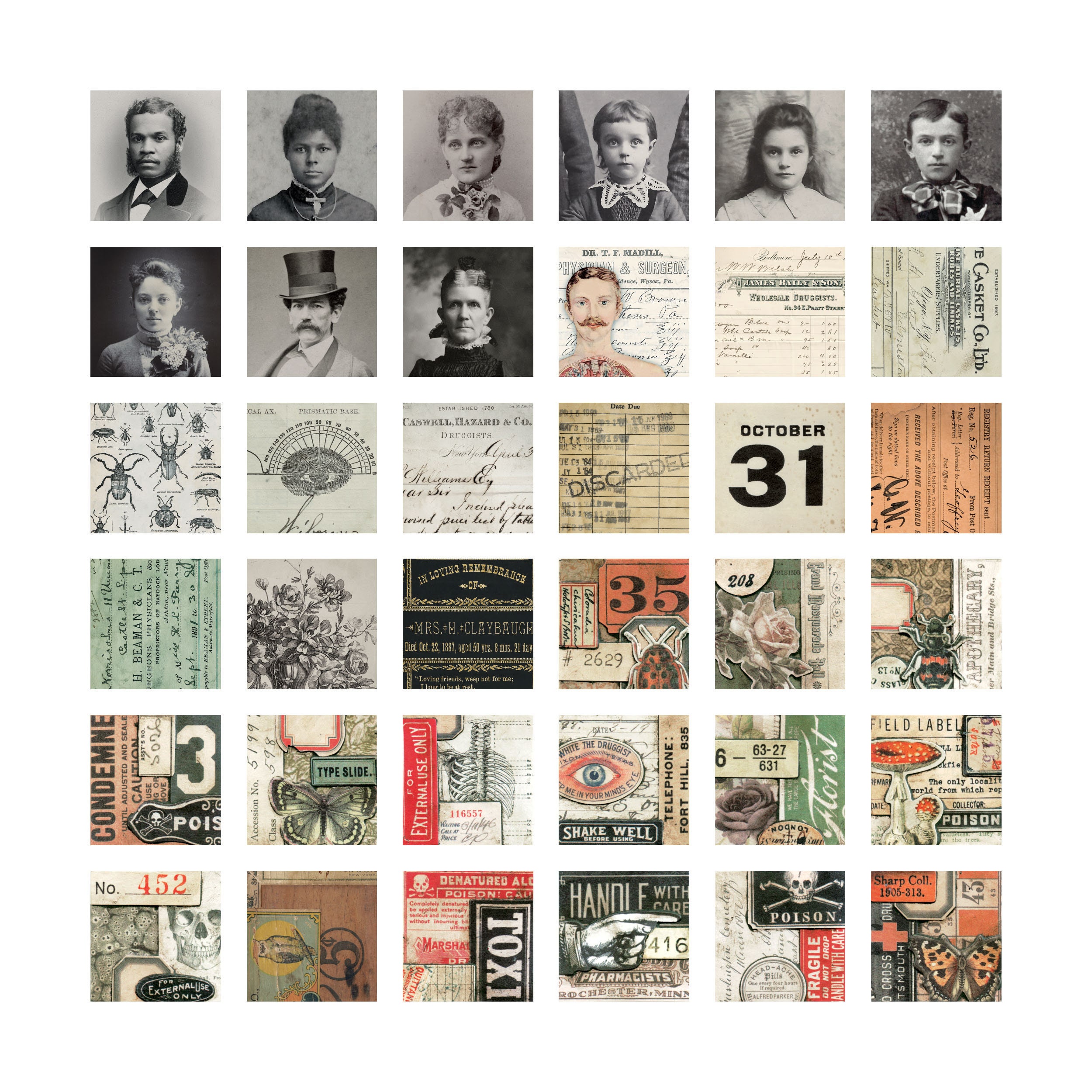 Tim Holtz idea-ology Halloween Collage Tiles, 72 Pieces, Square Paper Snippets, Tim Holtz Collage Tiles, Halloween 2022