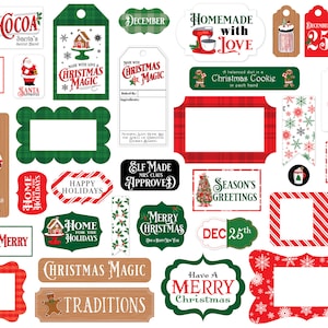 Carta Bella CHRISTMAS CHEER Collection Frames & Tags, 33 Pieces, Christmas Die Cuts, Christmas Scrap and Papercraft