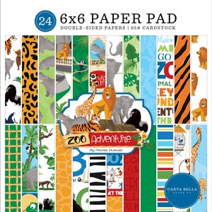 Carta Bella ZOO Adventure Collection 6 X 6 Paper Pad,  24 double-sided sheets, Zoo Theme Scrap and Papercraft
