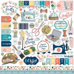 Carta Bella Paper Co. Craft & Create 12X12 Sticker Sheet, Sewing/Crafting Theme Scrapbook and Papercraft, Crafting/Sewing Theme Stickers