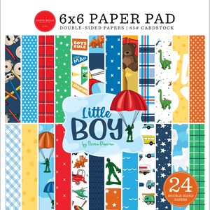 Carta Bella Little BOY Collection 6 X 6 Paper Pad, 24 double-sided sheets, Retro/Vintage Boy Theme Scrap and Papercraft