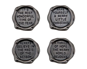 Tim Holtz idea-ology Quote Seals, Metal Christmas Quote Seals, 4 Pieces, Vintage Inspired Assemblage, Tim Holtz Christmas Quote Seals