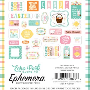 Echo Park Paper Co. EASTER Wishes Collection Ephemera, 33 Pieces, Easter Die Cuts, Easter Scrap and Papercraft