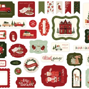 Carta Bella HELLO Christmas Collection Ephemera, 33 Pieces, Christmas Die Cuts, Christmas Scrap and Papercraft, Christmas Tags