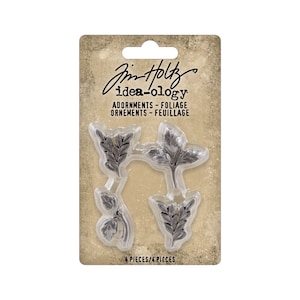 Tim Holtz idea-ology Adornments, &quot;Foliage&quot;, 4 Pieces, Vintage Inspired Assemblage, Tim Holtz Antique Nickel Foliage Adornments