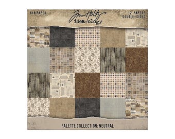 Tim Holtz® Idea-ology® Palette Collection: Neutral, 8" x 8" Paper, 12 Double-Sided Papers, Tim Holtz Scrapbooking/Junk Journals/Mixed Media