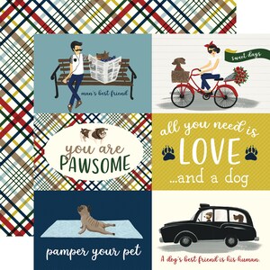 5 Assorted Sheets! Echo Park Paper Co. A Dog&#39;s Tail Collection, 12X12 Double-sided Dog Theme Scrapbook and Papercraft, 12X12 Dog Paper