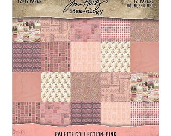 Tim Holtz® Idea-ology® Palette Collection: Pink, 12" x 12" Paper, 12 Double-Sided Papers, Tim Holtz Scrapbooking/Junk Journals/Mixed Media