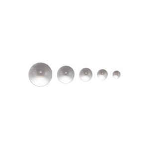 May include: Five white pearl beads of varying sizes, arranged in a row from largest to smallest.