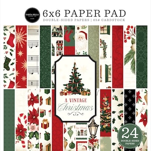 Carta Bella A VINTAGE Christmas Collection 6X6 Pad, 24 Double-sided Patterned Sheets, Christmas/Holiday Theme Scrap/Papercraft/Cardmaking