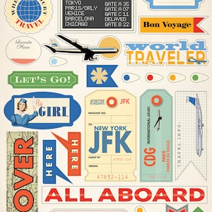 Carta Bella PASSPORT Collection, Adhesive Chipboard Phrases, Travel/Bon Voyage Theme Scrapbook and Papercraft