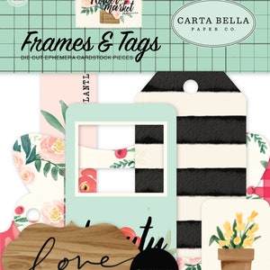 Carta Bella Paper Co. Flower Market Collection Frames & Tags, 33 Pieces, Floral/Garden Theme Die Cuts, Floral Papercraft