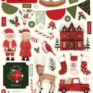 Carta Bella HELLO Christmas Collection, Adhesive Chipboard Accents, Christmas/Holiday Scrapbook and Papercraft, Christmas Chipboard Stickers