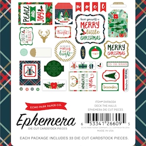 Carta Bella Deck the Halls Collection Ephemera, 33 Pieces, Christmas Die Cuts, Christmas Scrap and Papercraft