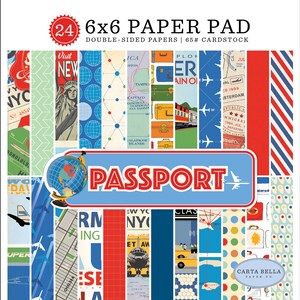 Carta Bella PASSPORT Collection 6 X 6 Paper Pad,  24 double-sided sheets, Retro/Vintage Cruise Theme Scrap and Papercraft