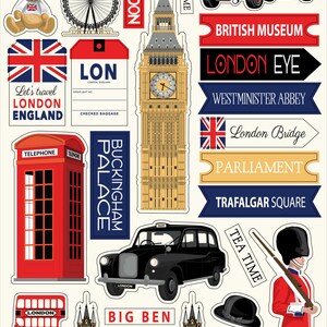 Carta Bella LONDON Collection Chipboard Accents, Adhesive Chipboard Pieces, London/Travel Theme Scrapbook and Papercraft