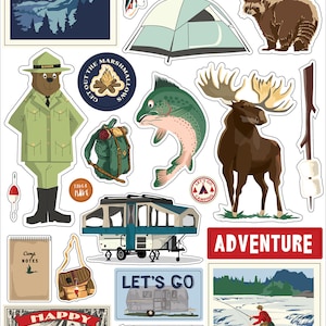 Carta Bella OUTDOOR ADVENTURES Collection, Chipboard Accents, Retro/Vintage Outdoor/Camping Theme Scrap and Papercraft, Die Cut Chipboard