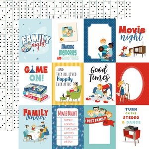 6 Assorted Sheets! Carta Bella Paper Co. FAMILY Night Collection, 12X12 Double-sided Sheets, Retro Family Fun Theme Scrapbook and Papercraft