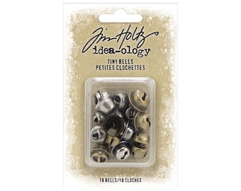 Tim Holtz idea-ology Tiny Bells, 18 Bells, Vintage Inspired Assemblage, Silver and Gold Mini Bells, Tim Holtz Tiny Bells, Christmas 2021
