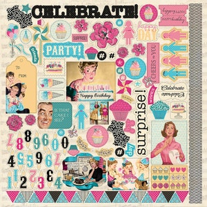AUTHENTIQUE Party Collection 12 X 12 "Details" Sticker Sheet, Retro/Vintage Party Theme Scrapbook and Papercraft, MCM Party Paper