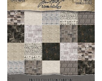Tim Holtz® Idea-ology® Palette Collection: Charcoal, 12" x 12" Paper, 12 Double-Sided Papers, Tim Holtz Scrap/Junk Journal/Mixed Media