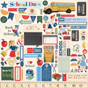 Carta Bella School Days Collection 12X12 Sticker Sheet, Retro/Vintage School Theme Scrapbook and Papercraft, Retro School Stickers