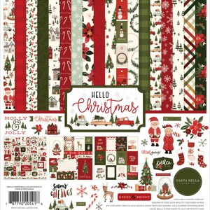 Carta Bella Paper Co. HELLO Christmas Collection Kit, Twelve 12X12 Double-sided Sheets and 12X12 Sticker Sheet, Christmas Papercraft