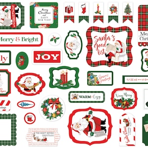 Carta Bella Dear Santa Collection Ephemera, 33 Pieces, Christmas Die Cuts, Christmas Scrap and Papercraft, Dear Santa Ephemera