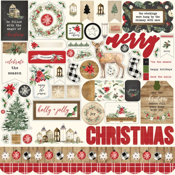 Carta Bella Paper Co. Christmas Collection 12X12 Sticker Sheet, Christmas Scrapbook and Papercraft, Christmas 12X12 Sticker Sheet