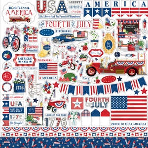 Carta Bella Paper Co. GOD BLESS AMERICA 12X12 Sticker Sheet, July 4/Americana/Patriotic Theme Scrapbook and Papercraft, Patriotic Stickers