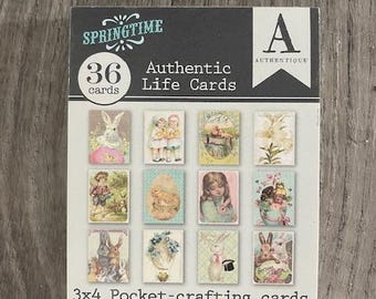 AUTHENTIQUE Springtime Collection, Authentic Life Cards, 3X4 Pocket-Crafting Cards, 36 Cards, Spring/Easter Journaling Cards