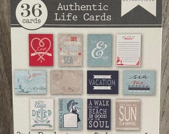 AUTHENTIQUE Seaside Collection, Authentic Life Cards, 3X4 Pocket-Crafting Cards, 36 Cards, Beach/Nautical Journaling Cards