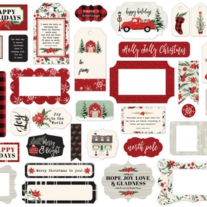 Carta Bella Christmas MARKET Collection Frames & Tags, 33 Pieces, Christmas Die Cuts, Christmas Scrap and Papercraft