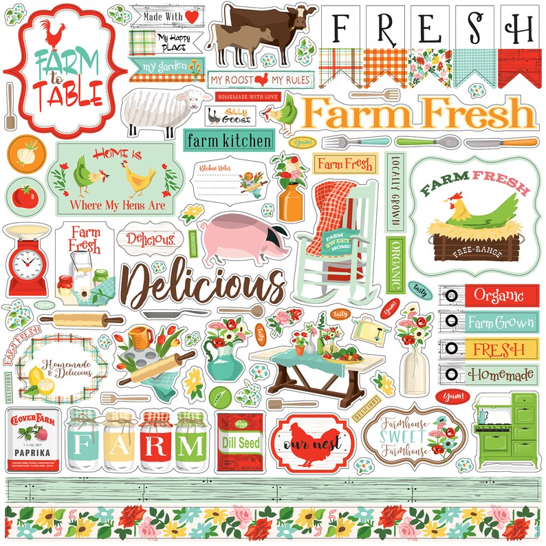 Carta Bella Paper Co. Farm to Table 12X12 Sticker Sheet, Farm/Kitchen Theme Scrapbook and Papercraft, Farmhouse Stickers image 1