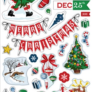 Carta Bella White Christmas Collection Chipboard Accents, Christmas/Holiday Scrapbook and Papercraft, Christmas Chipboard Accents
