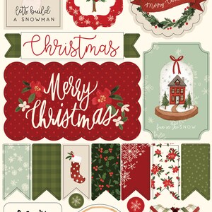 Carta Bella HELLO Christmas Collection, Adhesive Chipboard Phrases, Christmas/Holiday Scrapbook and Papercraft, Christmas Chipboard Stickers