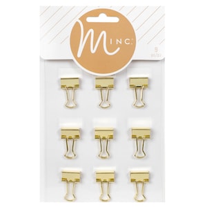 Gold Binder Clips, MINC by Heidi Swapp, Small Gold Metal Binder Clips, Set of 9