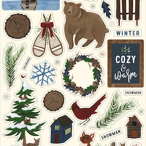 Echo Park Paper Co. Warm & COZY Collection, Adhesive Chipboard Accents, Snow/Winter Scrapbook and Papercraft
