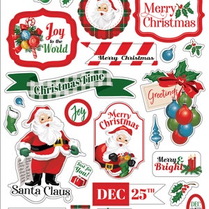 Carta Bella Dear Santa Collection, Adhesive Chipboard Phrases, Christmas/Holiday Scrapbook and Papercraft, Santa Chipboard Stickers