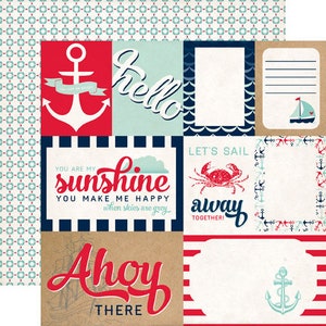 6 Assorted Sheets! Carta Bella Ahoy There Collection, 12X12 Double-Sided Sheets, Nautical/Beach/Seaside Theme Scrap and Papercraft