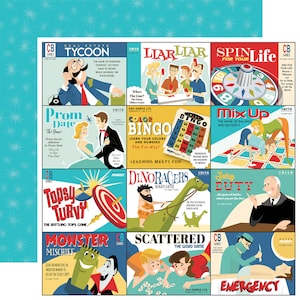 6 Assorted Sheets! Carta Bella Paper Co. FAMILY Night Collection, 12X12 Double-sided Sheets, Retro Family Fun Theme Scrapbook and Papercraft