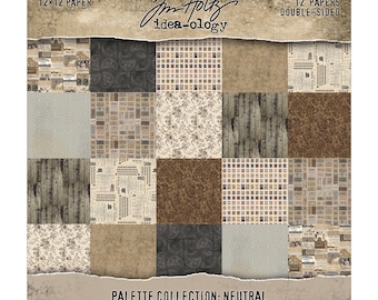 Tim Holtz® Idea-ology® Palette Collection: Neutral, 12" x 12" Paper, 12 Double-Sided Papers, Tim Holtz Scrapbooking/Junk Journal/Mixed Media