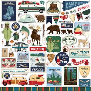 Carta Bella Paper Co. OUTDOOR ADVENTURES 12X12 Sticker Sheet, Adventure/Fishing/Camping/Outdoors Scrapbook and Papercraft