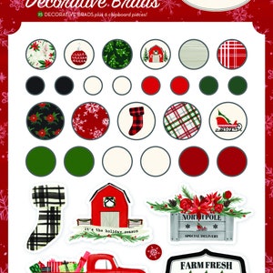 Carta Bella Christmas MARKET Collection Decorative Brads, Farmhouse Christmas/Holiday Scrapbooks, Cards and Papercrafts