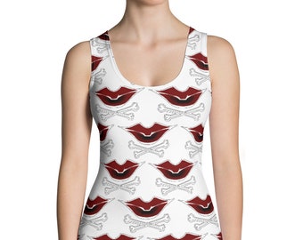 Dark Lips All Over Print Tank Top (White)