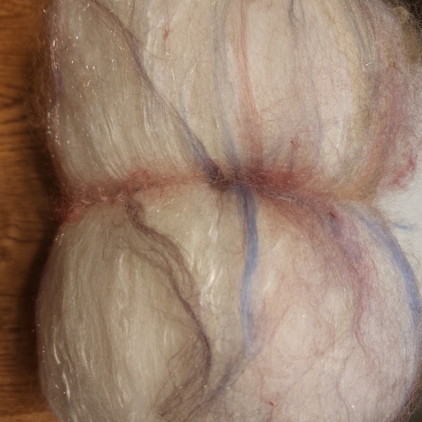 Luxury Alpaca and Merino Smooth Art Fiber Batt, Remy's Ice Sparkle, Carded for Spinning Blending Weaving Dyeing or Felting