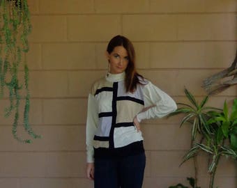 Vintage  Knit Sweater / Silver and Gold Color Blocked Slouchy Pull Over Sweater /  Large