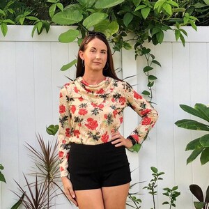 Vintage Floral Blouse / Draped Long Sleeves / 1970's / Medium image 1